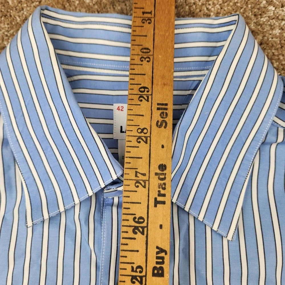 Lacoste Mens Blue White Striped Long Sleeve Button Down Shirt Size 42 L - Picture 6 of 6